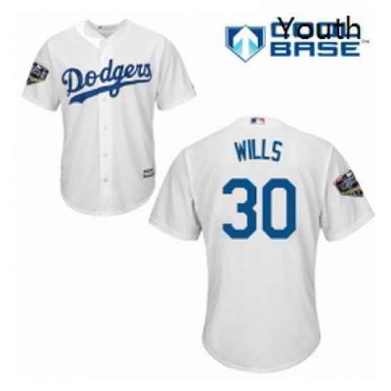 Youth Majestic Los Angeles Dodgers 30 Maury Wills Authentic White Home Cool Base 2018 World Series MLB Jersey
